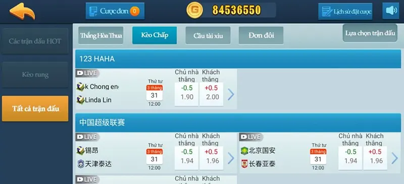 Bóng đá CF68 Giao diện cược bóng đá