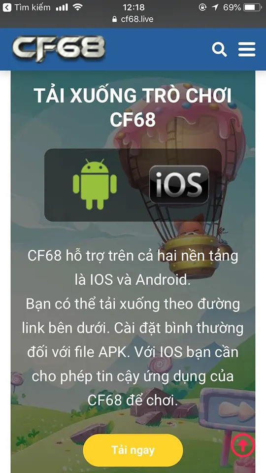Hướng dẫn tải app CF68 và cài đặt chỉ trong vài phút Truy cập vào trang chủ CF68.io