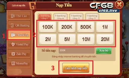 Xu casino là gì? Cùng cf68 tìm hiểu Giao diện nạp tiền Internet Banking tại Cf68