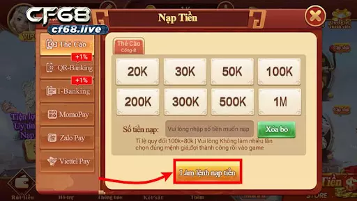 Lệnh nạp thẻ là lệnh gì tại cf68 Cách tạo lệnh nạp thẻ khi nạp tiền qua thẻ cào