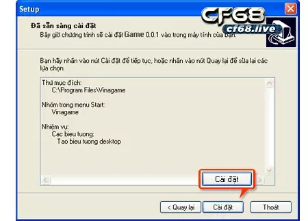 Tai game dat bom ve may tinh tại cf68 cực dễ dàng Nhấn “Cài đặt” để tiến hành cho việc cài đặt game