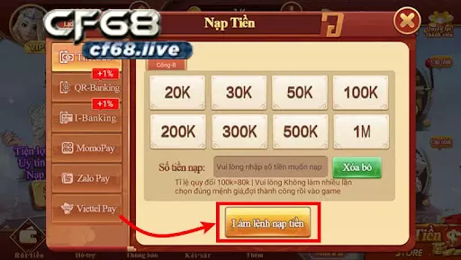 Lệnh nạp thẻ là lệnh gì tại cf68 Nạp tiền bằng Thẻ Cào tạo lệnh nạp thẻ như thế nào?