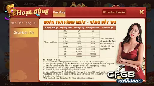 Game dua xe tai cf68 - Hướng dẫn chơi Ưu đãi hoàn trả hàng ngày của cf68
