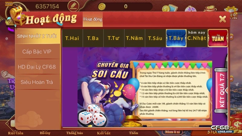 Sự kiện sinh nhật 2 tuổi cf68 Thứ 7 - Chuyên gia soi cầu