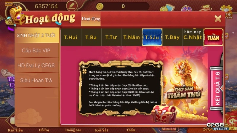 Sự kiện sinh nhật 2 tuổi cf68 Thứ 6 - Thợ săn thần thú