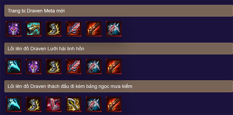 Cách chơi Draven - gợi ý lên đồ chi tiết Draven mùa mới nhất Gợi ý lên đồ trang bị trong cách chơi Draven