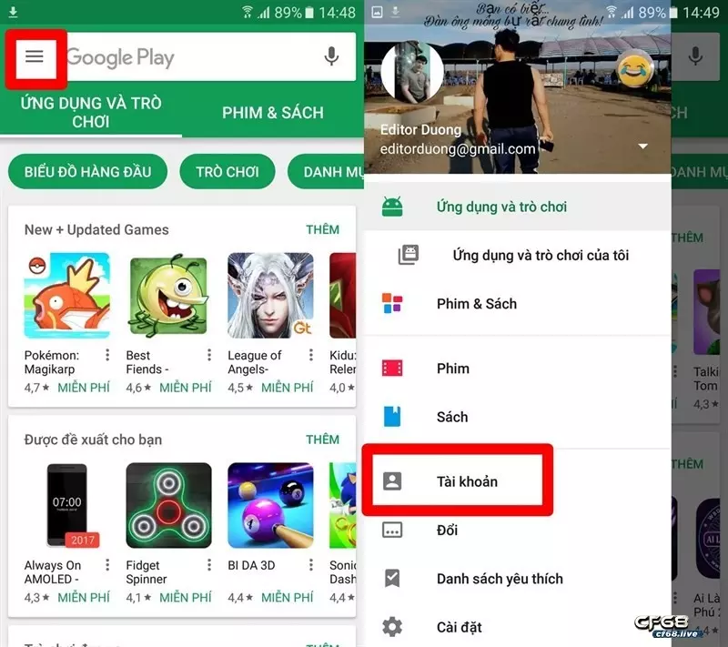 Dang ki tai game trên CH Play với dòng điện thoại Android CF68 Lý giải về việc dang ki tai game tại CH Play