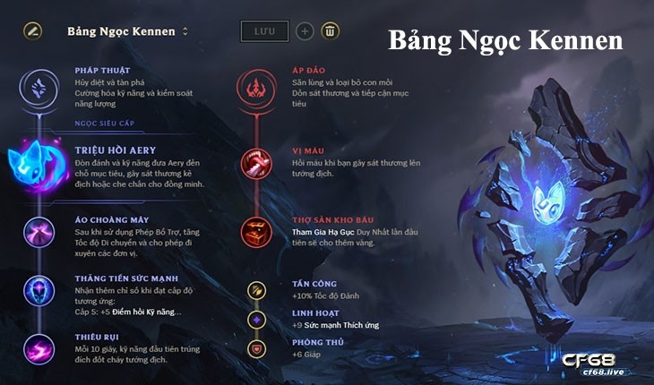 Lên đồ kennen, bảng ngọc & bổ trợ mạnh nhất mùa 13 cùng cf68 Bảng ngọc và bổ trợ dành cho Kennen