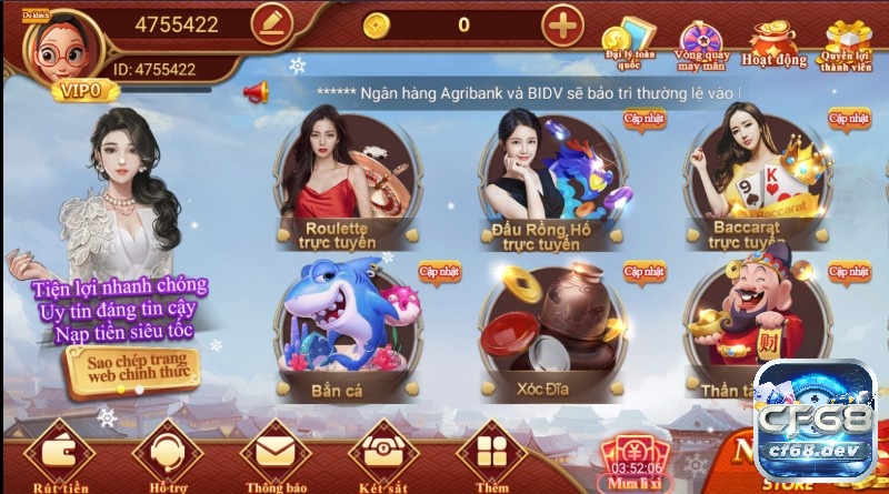 Choi game doi thuong online Cf68 uy tín, chất lượng hàng đầu Cf68 cung cấp khá phong phú và đa dạng với nhiều loại game đổi thưởng