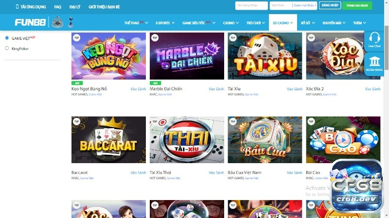 Fun88vi: Nhà cái đẳng cấp, chất lượng hàng đầu châu Á Đa dạng các thể loại game bài tại nhà cái