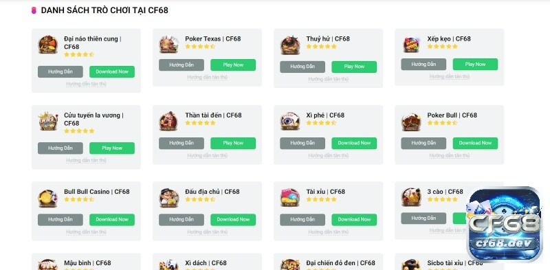 Game danh bai truc tuyen uy tín, chất lượng tại nhà cái CF68 Giao diện trang chủ đơn giản rõ ràng
