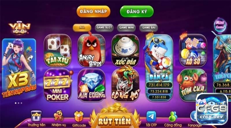 Vin 68 Club – Sân chơi thu hút tiền tài cho cược thủ Danh sách game đình đám tại sân chơi Vin 68 Club