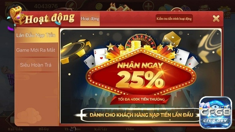 Game đổi thưởng uy tín tại CF68 - Tận hưởng cực đã Khuyến mãi tại CF68 rất thường xuyên, liên tục