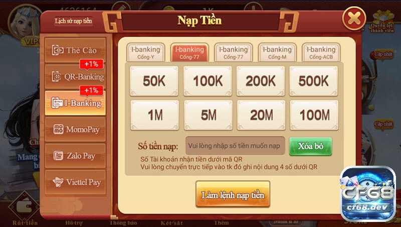 Cổng game đổi thưởng uy tín CF68 chất lượng hàng đầu Giao diện nạp tiền nhanh tại CF68
