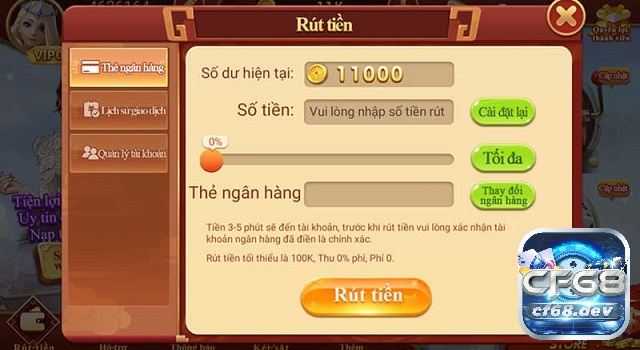 Cổng game đổi thưởng uy tín CF68 chất lượng hàng đầu Giao diện rút tiền CF68