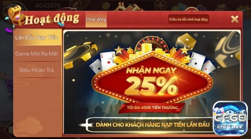 Da ga truc tuyen tren mang CF68 - Trải nghiệm cá cược hot nhất Một lợi ích nổi bật của cf68 là các khuyến mãi siêu khủng
