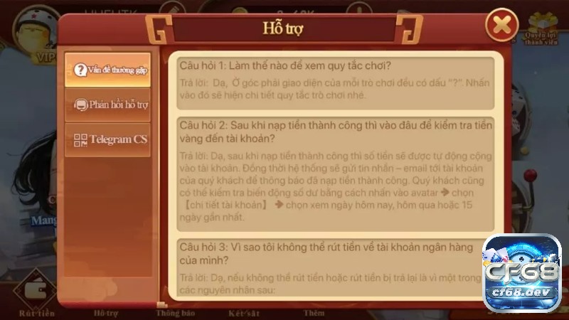 Game casino trực tuyến CF68 – Hấp dẫn, uy tín hàng đầu CF68 hỗ trợ tận tâm, tận tình cho người chơi