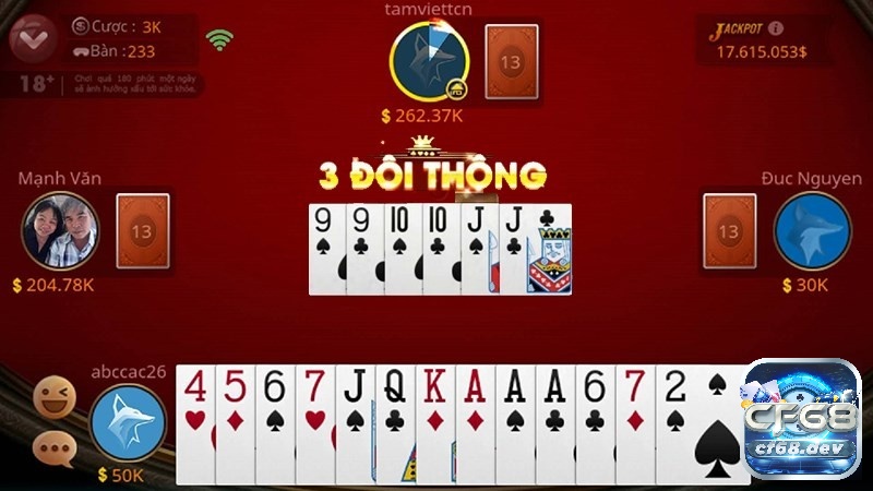 Game danh bai online doi the cao CF68 hot nhất 2023 Tiến lên miền Nam luôn được ưa chuộng tại các cổng game