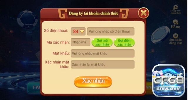 Game danh bai online doi the cao CF68 hot nhất 2023 Đăng ký tài khoản tại CF68 rất nhanh gọn, đơn giản