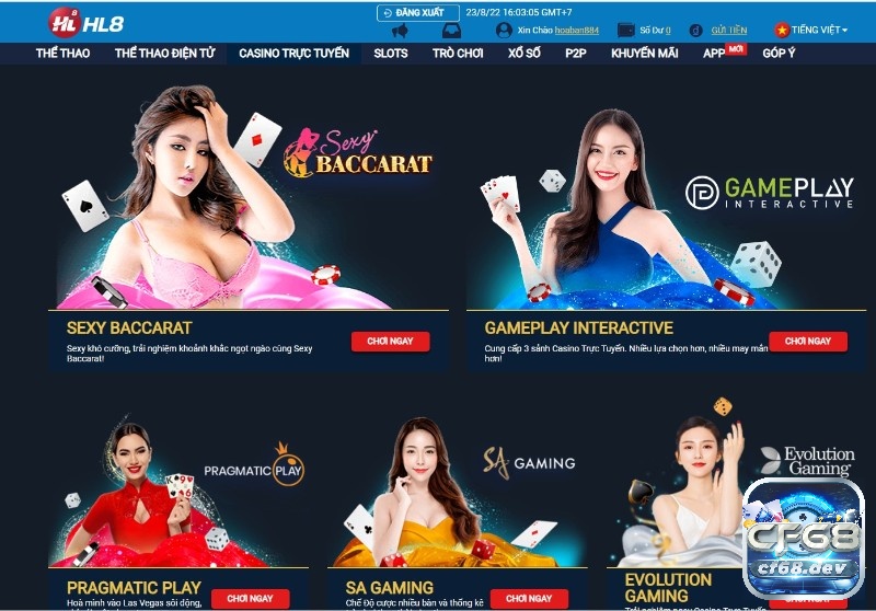Các game đổi thưởng uy tín qua tài khoản ngân hàng hot 2023 HL8 liên kết với nhiều sảnh game bài quốc tế