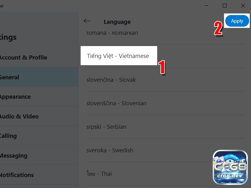 Cai tieng viet cho sky trên PC và điện thoại mới nhất 2023 Nhấn apply để hoàn thành