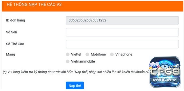 CF68 CF688 – Cổng game cá cược uy tín hàng đầu Châu Á Nạp tiền cá cược qua thẻ cào tiện lợi
