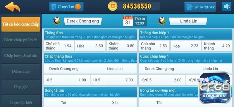 Game đánh bài uy tín nhất hiện nay CF68 - Chơi sẽ Win Bảng kèo cá cược tại nhà cái