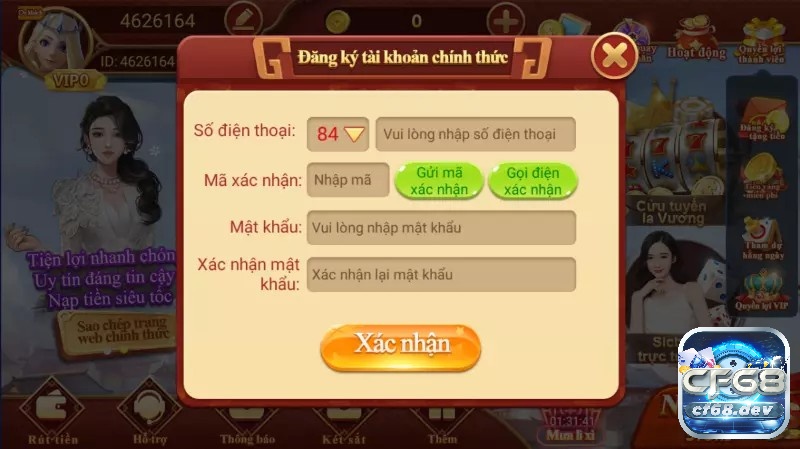 Game uy tin CF68 - Sân chơi hàng đầu với kho game đồ sộ Form đăng ký tài khoản chính thức
