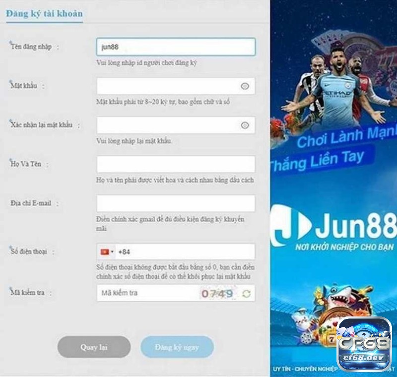 Jun88.info – Cổng game cá cược uy tín hàng đầu Châu Á Giao diện đăng ký tài khoản tại Jun88