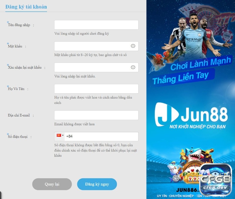 Link vào jun88 an toàn, không bị chặn mới nhất 2023 Giao diện đăng ký khi truy cập link vào jun88