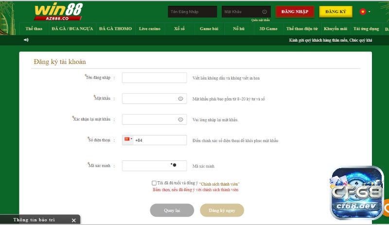 Win88 tài xỉu và những điều bạn cần biết mới nhất 2023 Giao diện đăng ký tài khoản tại win88