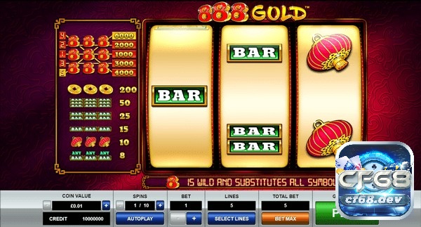 888 gold slot: Nổ hũ cổ điển phong cách Trung Hoa siêu hay Giao diện chính của trò chơi 888 Gold slot bắt mắt