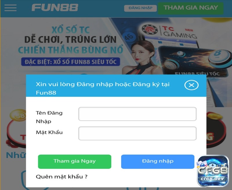 Fun88b.clup – Địa chỉ cá cược uy tín không thể bỏ qua Giao diện đăng nhập tại nhà cái Fun88