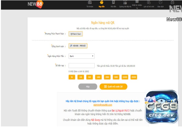 Hướng dẫn nạp tiền new88 nhanh chóng và an toàn nhất Hình ảnh giao dịch nạp tiền qua cổng QR