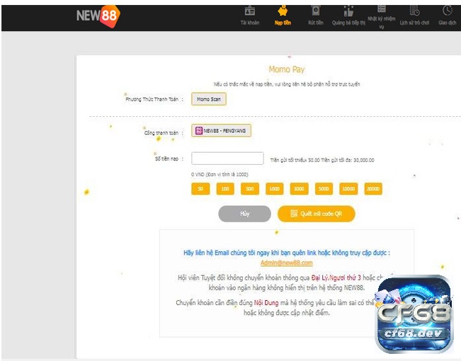 Hướng dẫn nạp tiền new88 nhanh chóng và an toàn nhất Cung cấp đầy đủ thông tin khi nạp tiền qua ví điện tử
