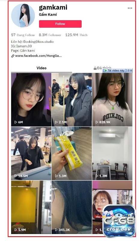 Tiểu sử kami - Hot tiktoker triệu view trong làng bida cf68 Các video trên tiktok của cô nàng đều có lượt xem khủng