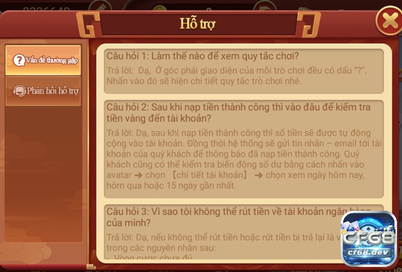 CF68 GAMES - Website chính thức thương hiệu CF68 CLUB Người chơi có thể tham khảo các vấn đề thường gặp khi tham gia cf68 games