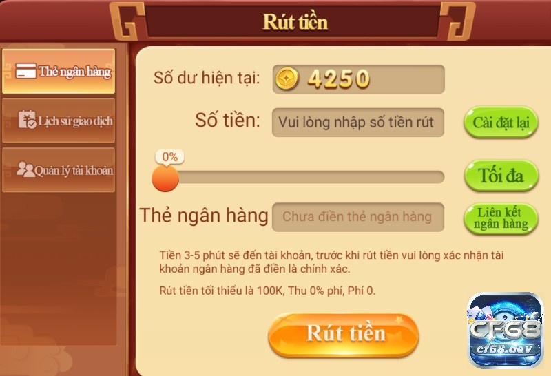 Chơi cf68 trên Web có được hay không? Cách tải cf68 chi tiết Giao diện rút tiền tại CF68