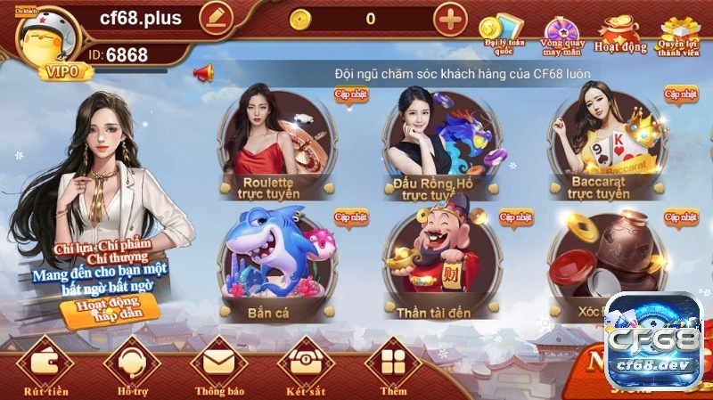 CF68 cổng game – Sân chơi đẳng cấp nhất mọi thời đại Thiết kế giao diện CF68 đỉnh cao