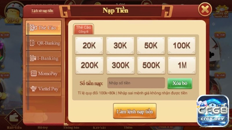 CF68 cổng game – Sân chơi đẳng cấp nhất mọi thời đại Nạp rút tiền trên CF68 cổng game rất đơn giản
