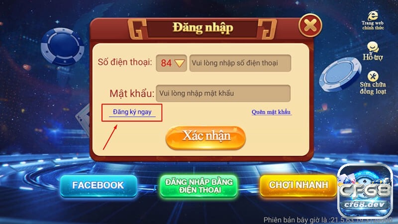 Dang ki nhanh cf68 qua CHƠI NHANH đơn giản, nhanh chóng Hướng dẫn khi dang ki nhanh CF qua tài khoản FB
