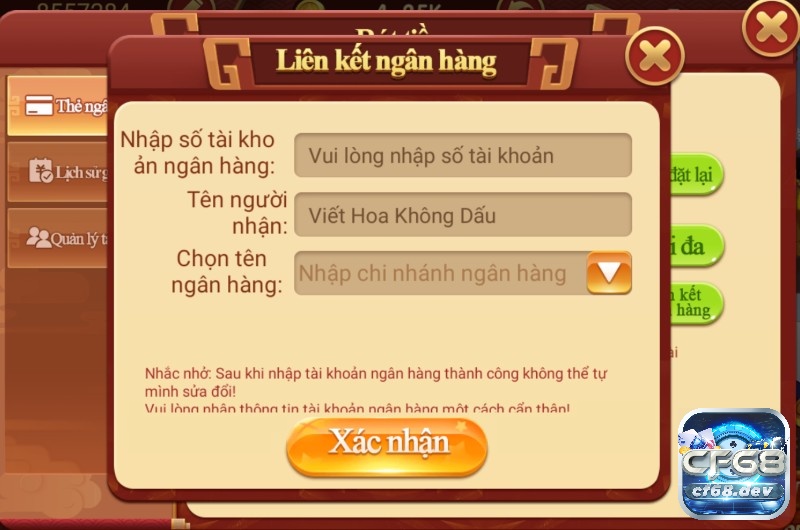 Bắn cá đổi thưởng thẻ cào dành cho cược thủ tại CF68 Liên kết tài khoản ngân hàng để tiến hành đổi thưởng