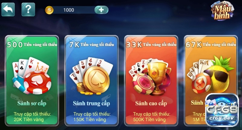 CF68 cổng game bài CF68 hàng đầu thị trường Casino hiện nay Mậu binh với đa dạng sảnh từ sơ cấp tới chuyên gia