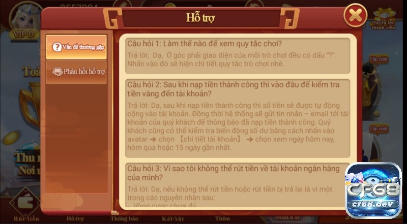 CF68 .DEV | CF68 CLUB - Nhà cái cá cược trực tuyến uy tín Hệ thống chăm sóc người chơi cược tại CF68 .DEV vô cùng chuyên nghiệp