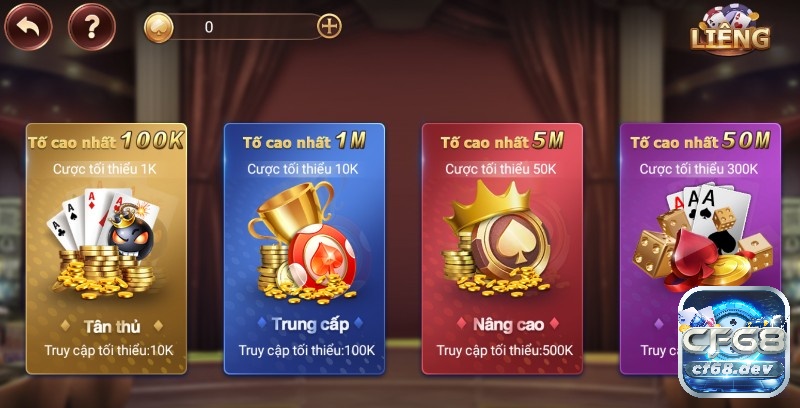 Choi gam danh bai tại CF68.DEV - Cổng Game Casino uy tín Các sảnh choi gam danh bai liêng ở CF68.DEV