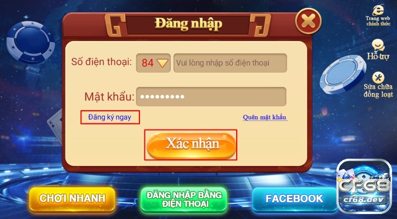 Hướng dẫn chơi xì dách tại nhà cái CF68 nhanh chóng, đơn giản Đăng nhập tài khoản CF68 hoặc đăng ký mới