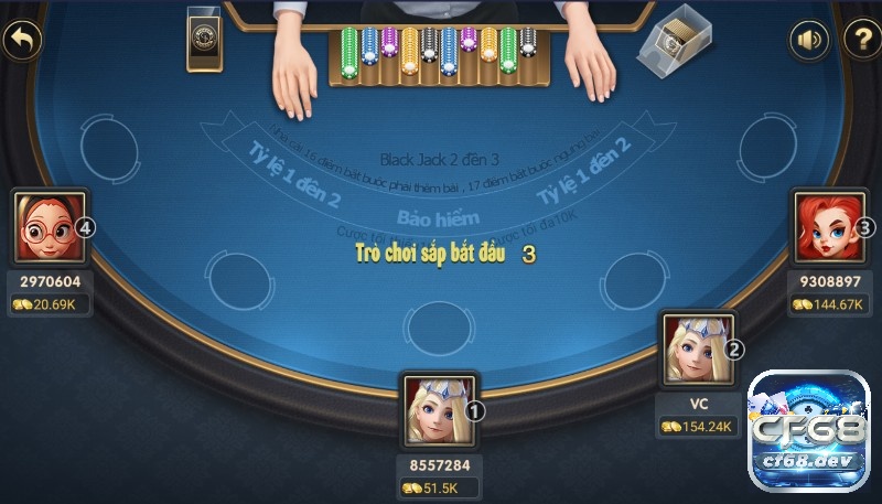 Hướng dẫn chơi xì dách tại nhà cái CF68 nhanh chóng, đơn giản Giao diện cược trong sảnh Black Jack của CF68