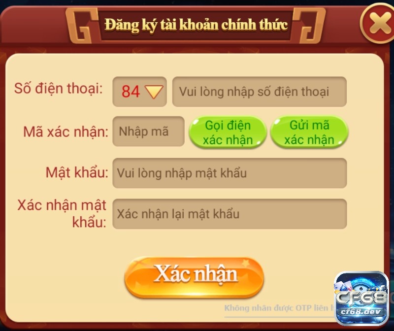 Tài xỉu Online đăng ký bet tai CF68 - Nhà cái cá cược uy tín nhất Điền các thông tin theo Form của nhà cái CF68
