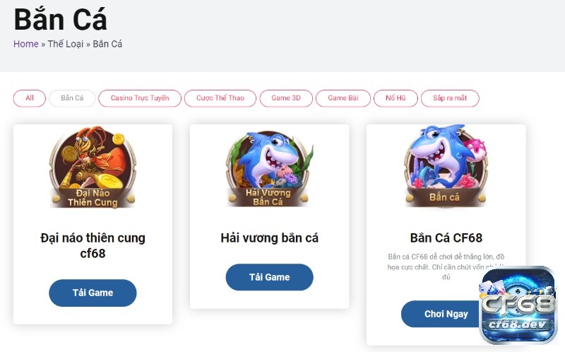 Tat ca Game ban ca tại CF68 có ưu điểm gì thu hút cược thủ? Cùng CF68.DEV điểm danh tat ca game ban ca tại nhà cái CF68