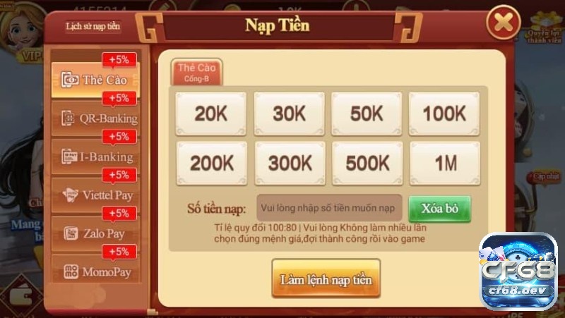 Cho game ban ca CF68 có gì hấp dẫn? Khám phá ngay Nạp tiền vào tài khoản rất đơn giản